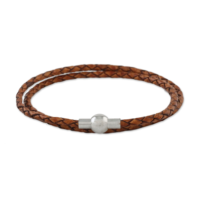 15.5 Inch Brown Leather Wrap Bracelet from Thailand