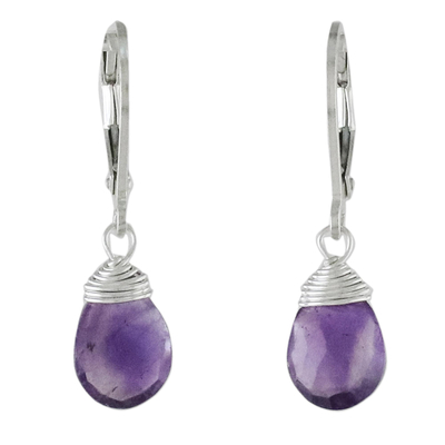 Amethyst and Silver Teardrop Dangle Earrings from Thailand