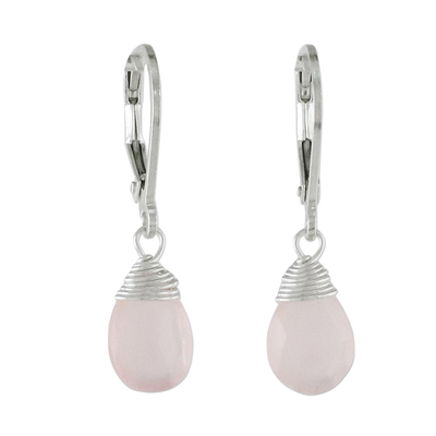 Pink Chalcedony and Silver Dangle Earrings from Thailand