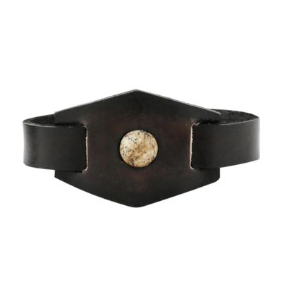 Jasper and Leather Wristband Bracelet from Thailand