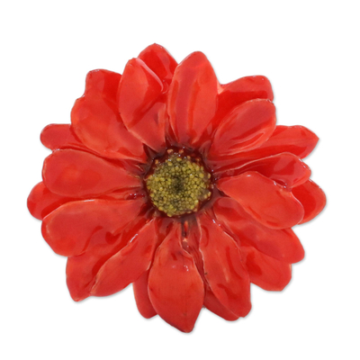 Natural Aster Flower Brooch in Cardinal Red from Thailand