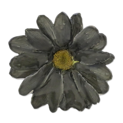 Natural Aster Flower Brooch in Charcoal from Thailand