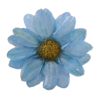 Natural Aster Flower Brooch in Sky Blue from Thailand