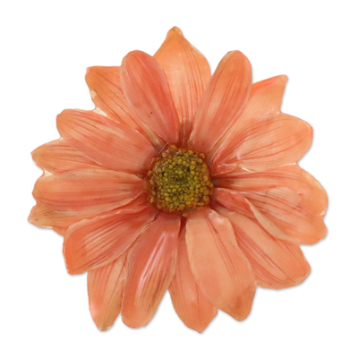 Natural Aster Flower Brooch in Peach from Thailand