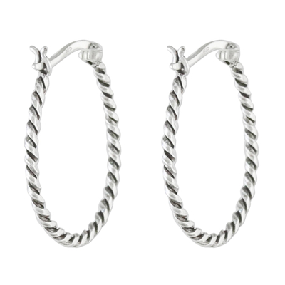 Handmade Sterling Silver Twisted Hoop Earrings from Thailand