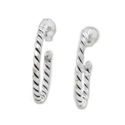 Handcrafted Sterling Silver Half-Hoop Earrings from Thailand