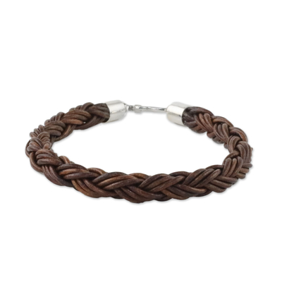 Handmade Brown Braided Leather Bracelet from Thailand