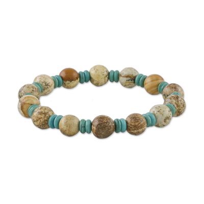 Jasper and Calcite Beaded Stretch Bracelet from Thailand