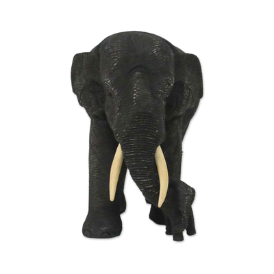 Teak Wood Elephant Statuette from Thailand