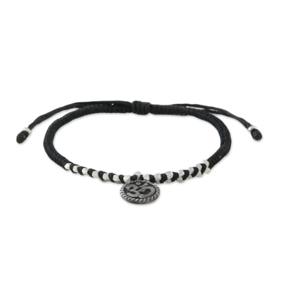 Black Cord Bracelet with 950 Silver Om Charm