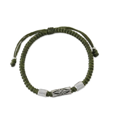 Hand Braided Olive Cord Bracelet with Silver Pendants