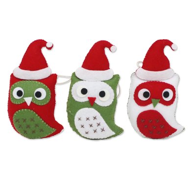 Felt Owl Christmas Ornaments Set of 3 from Thailand