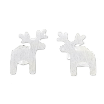 Sterling Silver Deer Earrings with Brushed Finish
