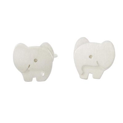 Brushed Sterling Silver Elephant Stud Earrings from Thailand