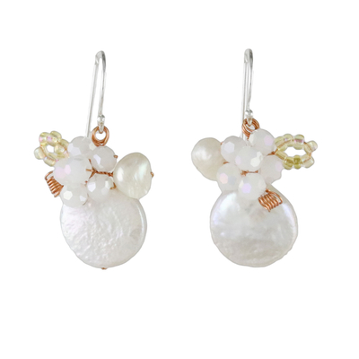 Novica Thai Cultured Pearl and Glass Dangle Earrings