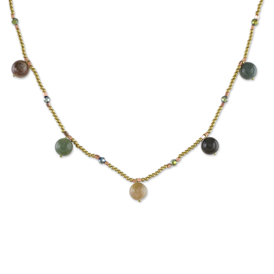 Agate and Brass Beaded Necklace from Thailand