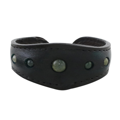 Green Agate and Leather Cuff Bracelet