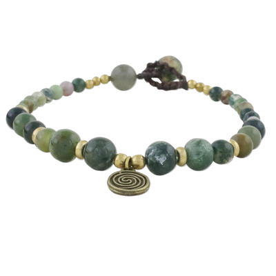 Multicolored Agate and Brass Bracelet with Button Clasp