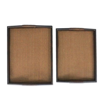 Mango wood and Rattan Trays in Dark Brown (Pair)