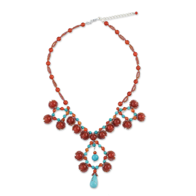 Carnelian and Calcite Beaded Pendant Necklace from Thailand
