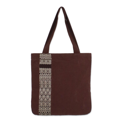 Embroidered Thai Style Brown Cotton Tote Bag