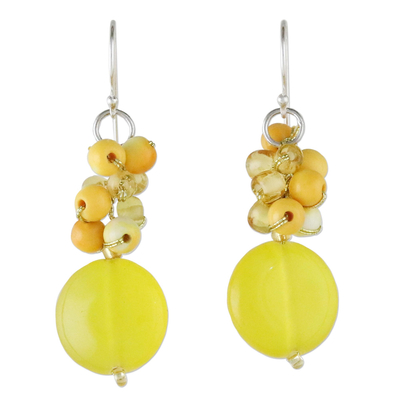 Quartz and Glass Bead Dangle Earrings from Thailand