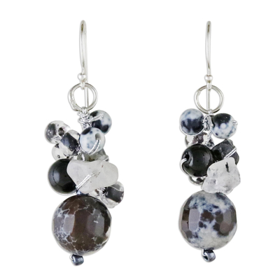 Quartz and Onyx Dangle Earrings from Thailand