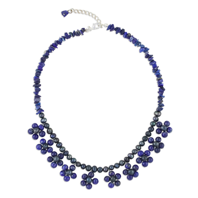 Lapis Lazuli and Pearl Beaded Necklace from Thailand