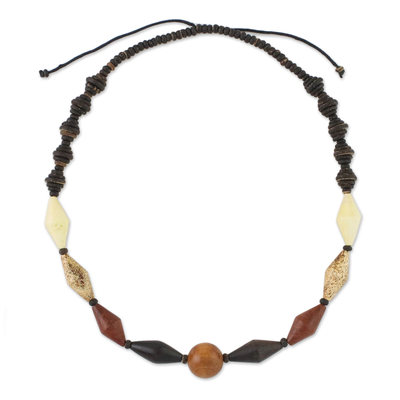 Wood and Coconut Shell Beaded Necklace from Thailand