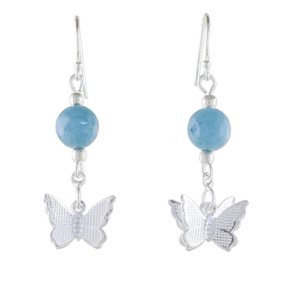 Chalcedony and Sterling Silver Butterfly Dangle Earrings