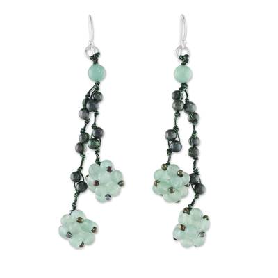 Aventurine and Cultured Pearl Cluster Earrings from Thailand