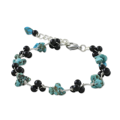 Artisan Crafted Bracelet with Onyx and Turquoise Beads