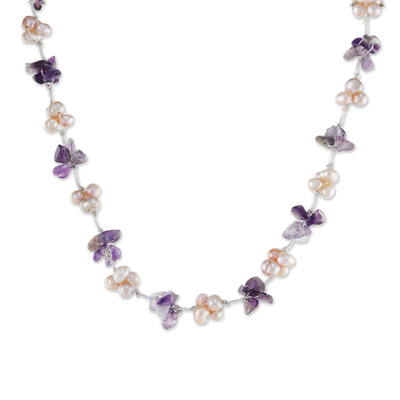 Artisan Crafted Amethyst and Pink Cultured Pearl Necklace