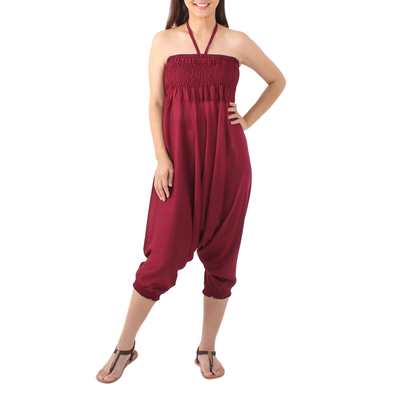 Solid Wine Red Rayon Convertible Jumpsuit or Harem Pants