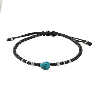 Reconstituted Turquoise Fine Silver Beaded Adjustable Cord Bracelet