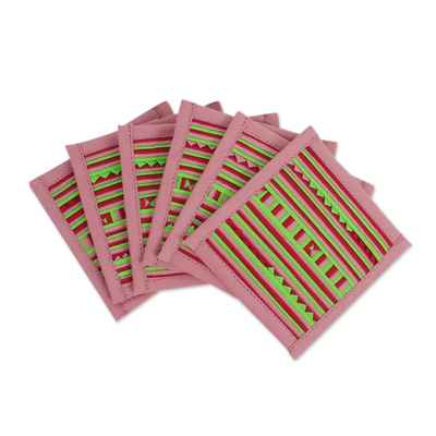 Lahu Style Cotton Blend Coasters in Pink (Set of 6)