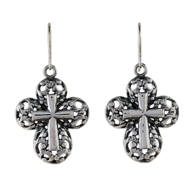 Sterling Silver Cross Dangle Earrings Handmade in Thailand
