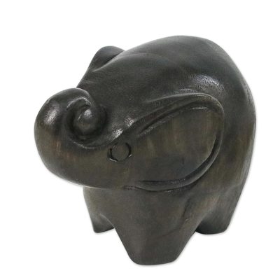 Handmade Raintree Wood Elephant Figurine from Thailand