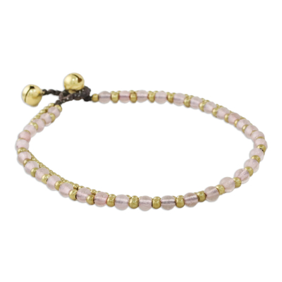 Rose Quartz and Brass Beaded Anklet from Thailand