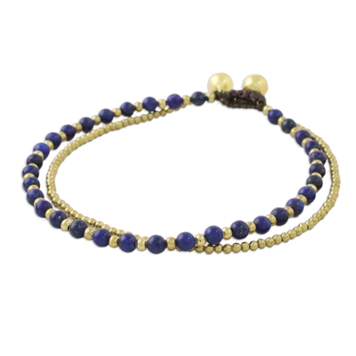 Lapis Lazuli and Brass Beaded Anklet from Thailand
