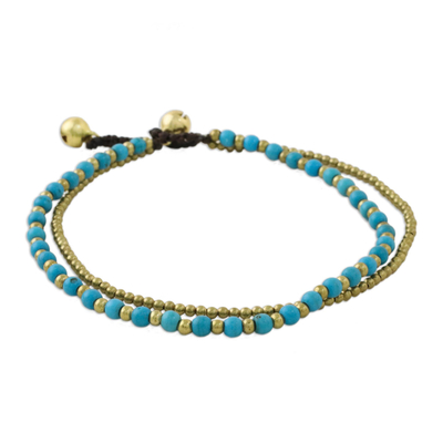 Brass and Calcite Beaded Anklet from Thailand