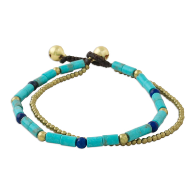 Double Strand Calcite and Lapis Lazuli Thai Beaded Bracelet