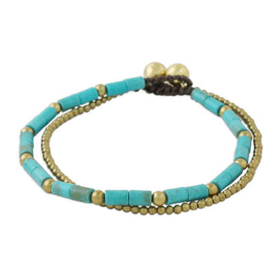 Blue-Green Calcite and Brass Double Stand Beaded Bracelet
