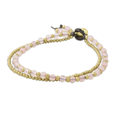 Handmade Rose Quartz Brass Beaded Bracelet with Loop Closure