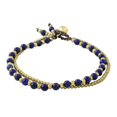Handmade Lapis Lazuli Brass Beaded Bracelet with Loop