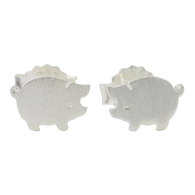 Sterling Silver Hand Crafted Pig Shaped Stud Earrings