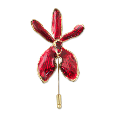 Gold Plated Natural Orchid and Gold Plated Brass Stickpin