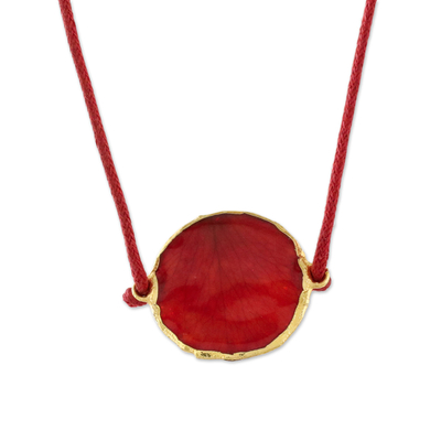 Thai Gold Accented Natural Rose Petal Pendant Necklace