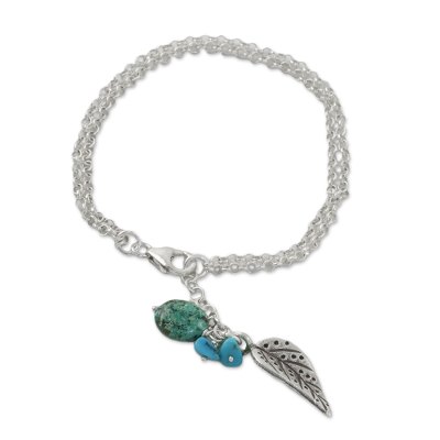 Silver and Recon Turquoise Leaf Bracelet from Thailand