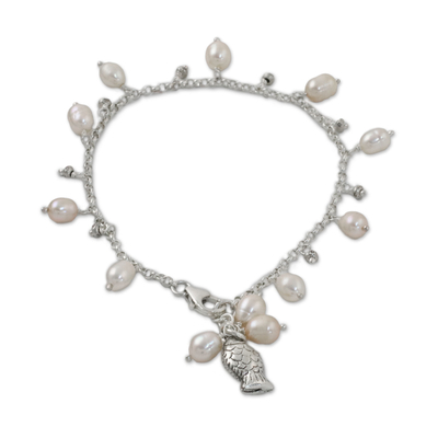 Fish Cultured Pearl Charm Bracelet in White from Thailand